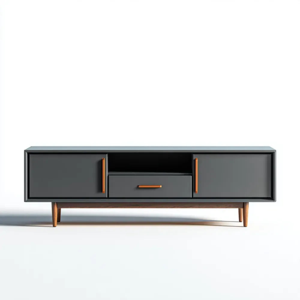 TV Stand with Storage 160x40x50 cm - Dark Grey - Wood and Metal - Mid-Century Modern