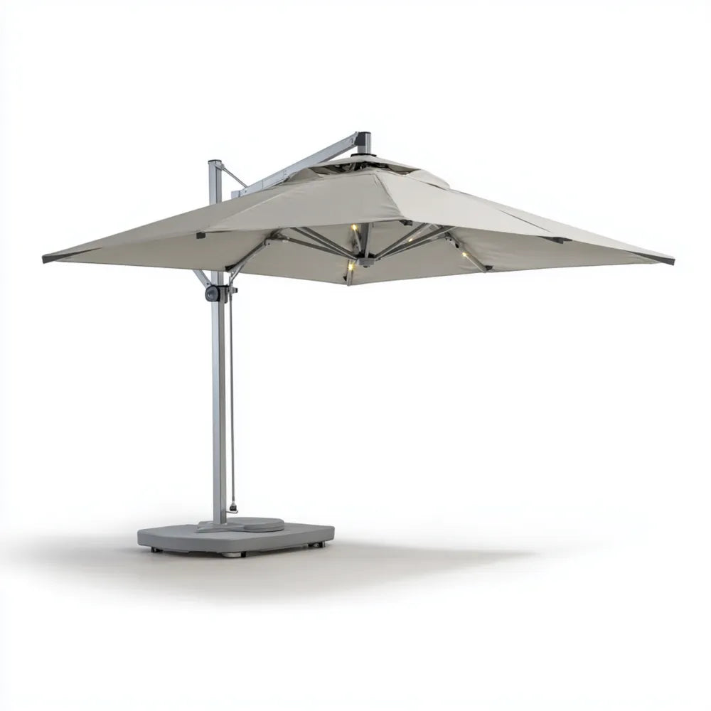 Cantilever Umbrella Aluminum Frame with LED Lights 3x3x2.5 m - Beige - Modern Design