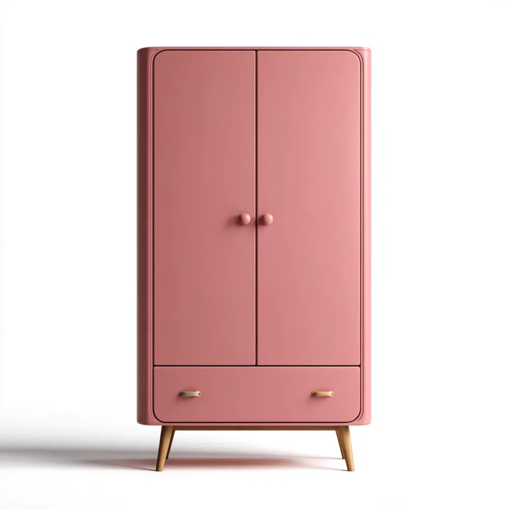 Wardrobe Wooden 2-Door with Drawer 180x80x50 cm – Pink – Modern Style