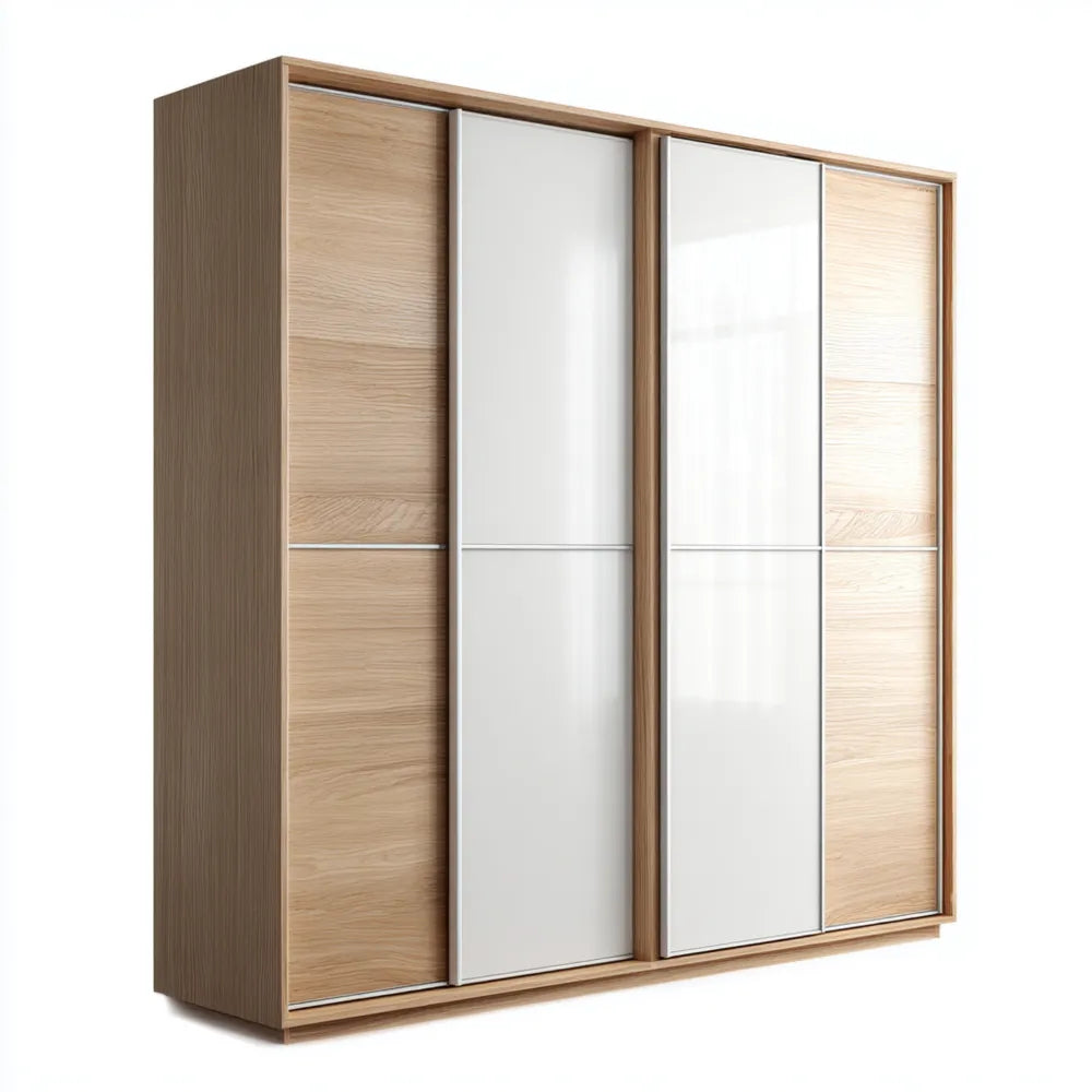 Sliding Door Wardrobe 180x200x60 cm - White/Oak - Contemporary Design
