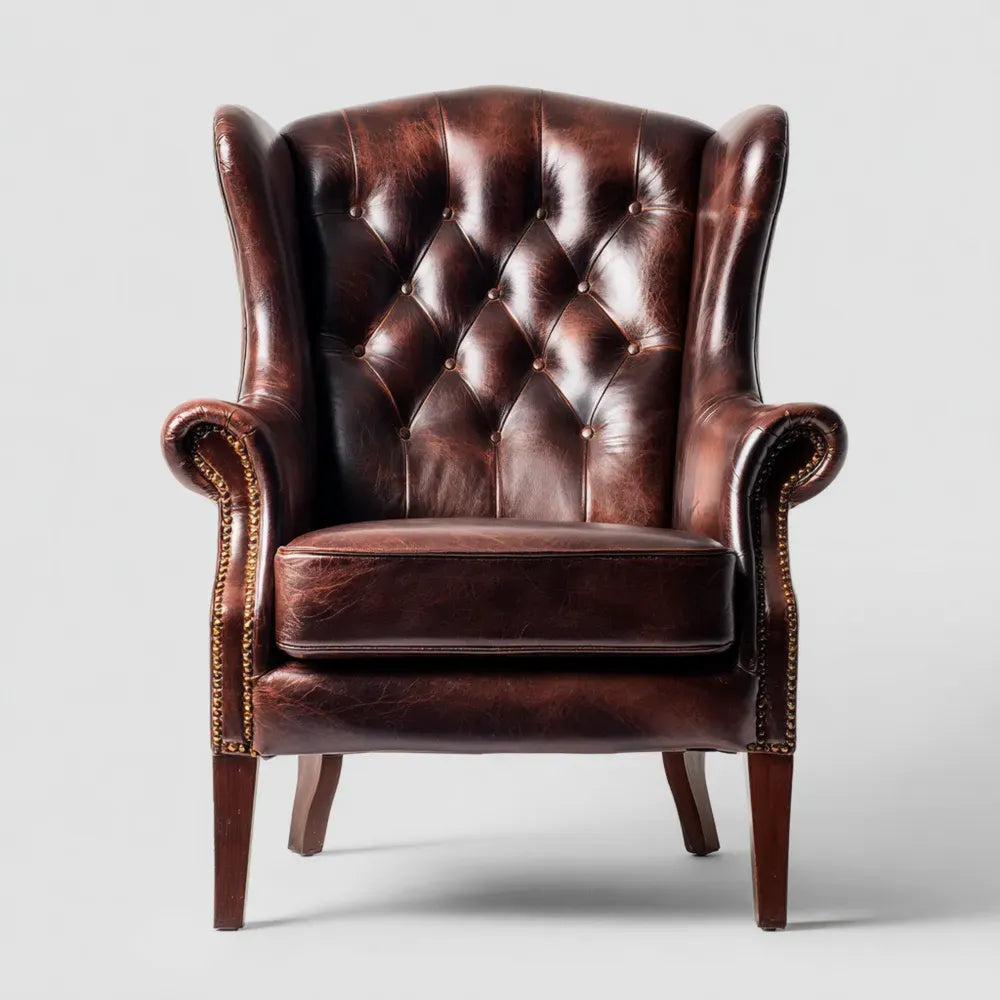 Wingback Armchair Leather Upholstery 85x90x105 cm - Brown - Classic Style