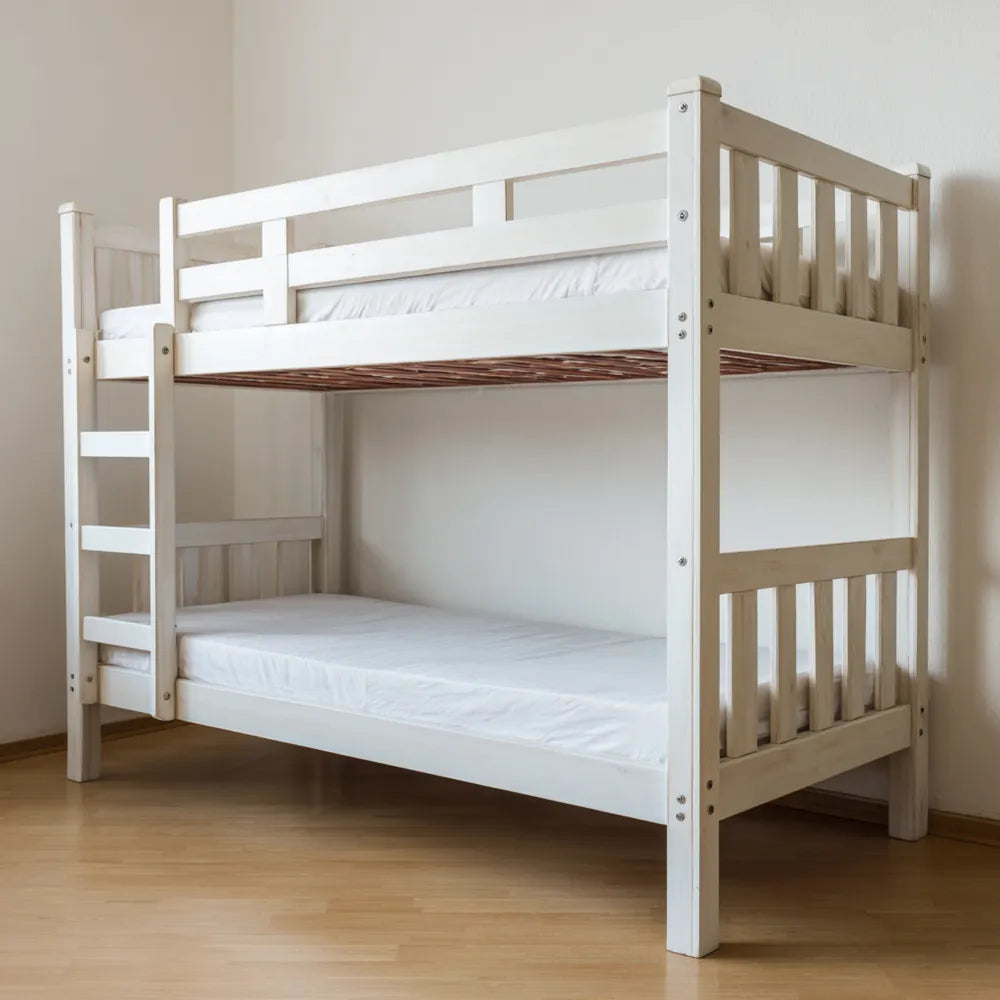 Bunk Bed Wood Frame 200x100x150 cm White Twin Size - Space Saving Design